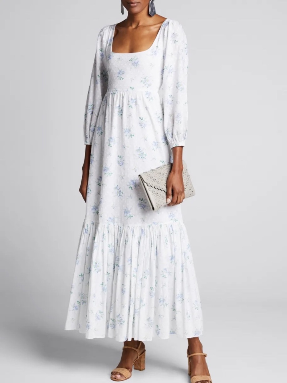 Love Shack Fancy Colby Textured Dot Floral Maxi Dress | Size 6